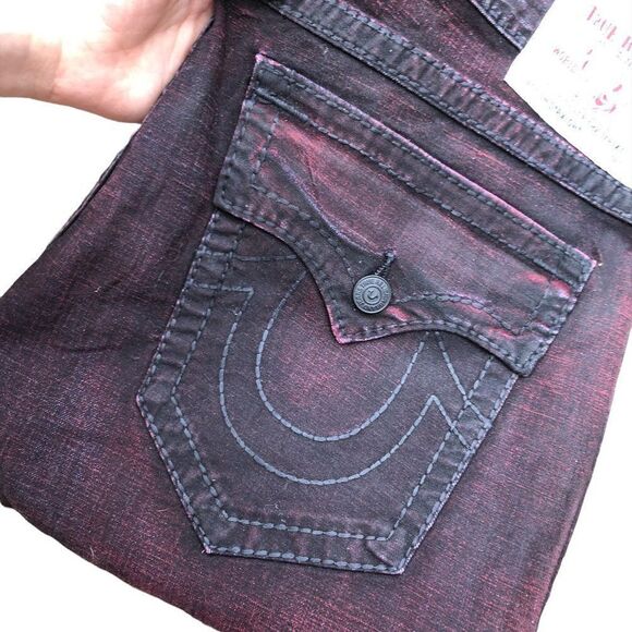 True Religion Jeans Size 40 STRAIGHT BIG T Black/Red - Picture 8 of 15